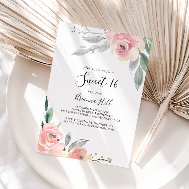 Invitación Elegante fiesta de cumpleaños de Rubor floral colo (Subido por el creador)