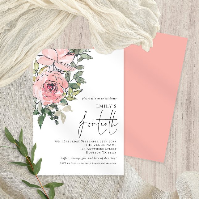 Invitación Elegante fiesta de cumpleaños de Rubor Pink Floral (Subido por el creador)