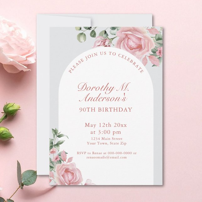 Invitación Elegante fiesta de cumpleaños de Rubor Rosa 90 (Subido por el creador)