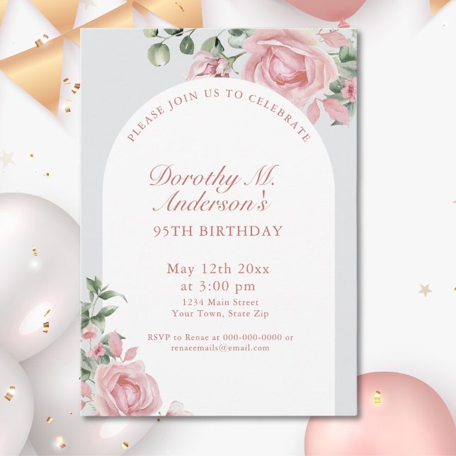 Invitación Elegante fiesta de cumpleaños de Rubor Rosa 95 (Subido por el creador)