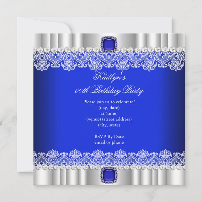 Invitación Elegante fiesta de cumpleaños de seda de encaje az (Anverso)