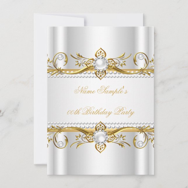 Invitación Elegante fiesta de cumpleaños de seda perla blanca (Anverso)
