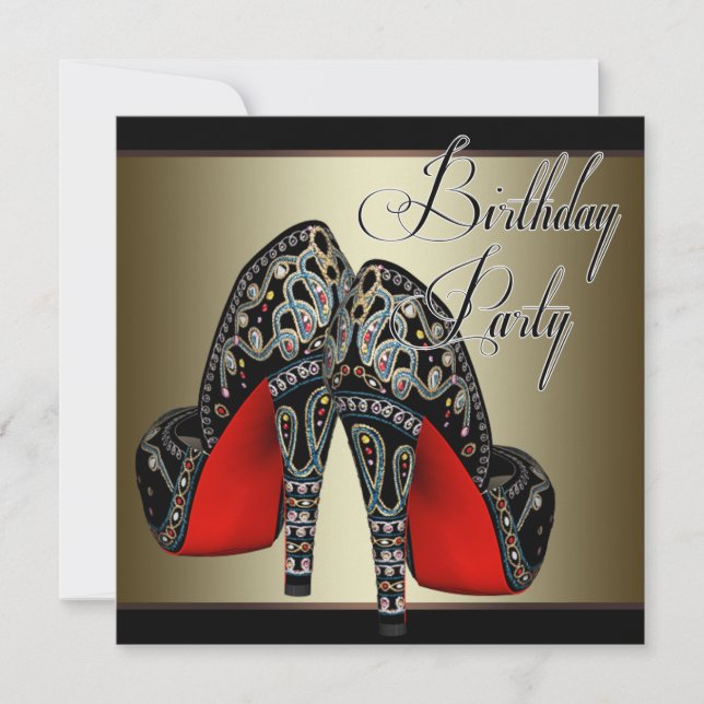Invitación Elegante fiesta de cumpleaños de tacones altos de  (Anverso)