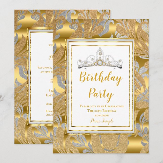 Invitación Elegante fiesta de cumpleaños de Tiara Gray Gray G (Anverso / Reverso)