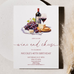 Invitación Elegante fiesta de cumpleaños de vino rojo y queso