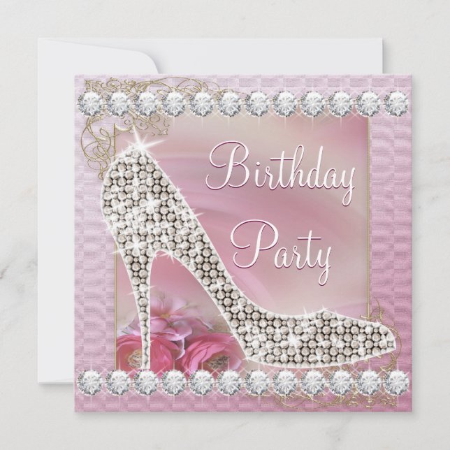 Invitación Elegante Fiesta de cumpleaños de zapatos de tacón  (Anverso)