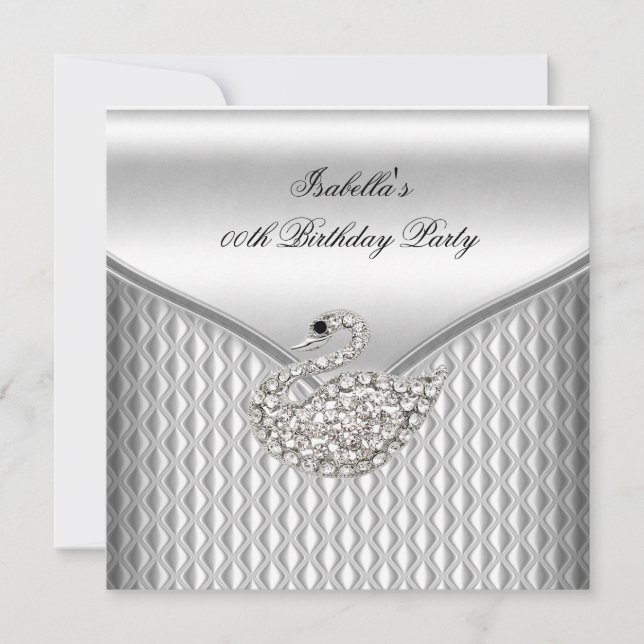 Invitación Elegante Fiesta de Cumpleaños del Cisne Blanco de  (Anverso)