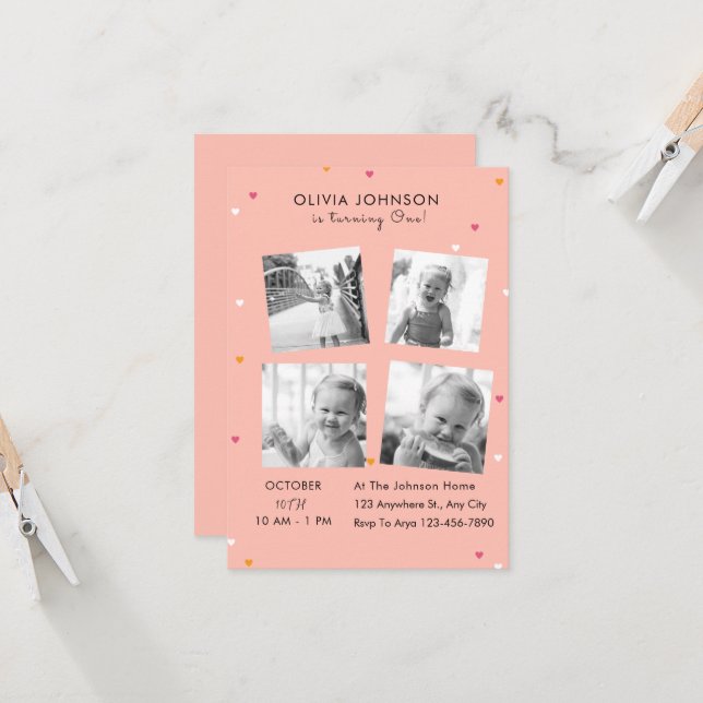 Invitación Elegante fiesta de cumpleaños del Collage de fotos (Anverso/Reverso In Situ)