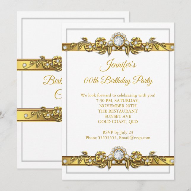 Invitación Elegante fiesta de cumpleaños del diamante blanco  (Anverso / Reverso)
