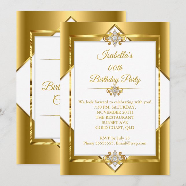 Invitación Elegante fiesta de cumpleaños del diamante blanco  (Anverso / Reverso)