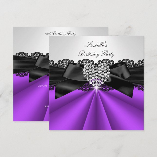 Invitación Elegante fiesta de cumpleaños del diamante blanco  (Anverso / Reverso)