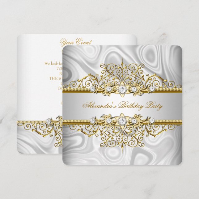 Invitación Elegante Fiesta de cumpleaños del Diamante de oro  (Anverso / Reverso)