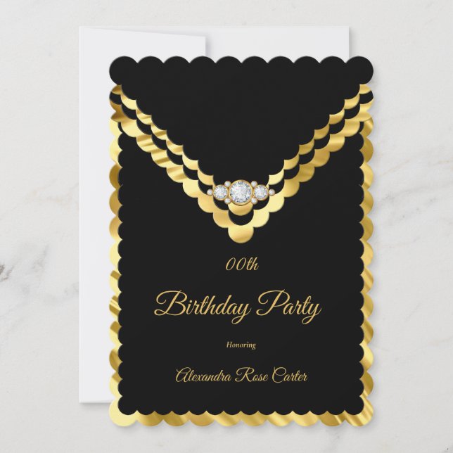 Invitación Elegante fiesta de cumpleaños del diamante negro d (Anverso)