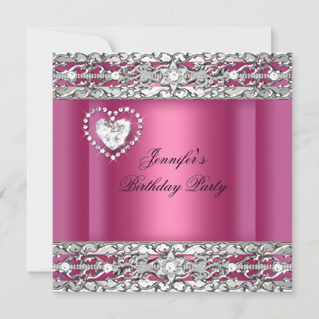 Invitación Elegante fiesta de cumpleaños del diamante rosado  (Anverso)