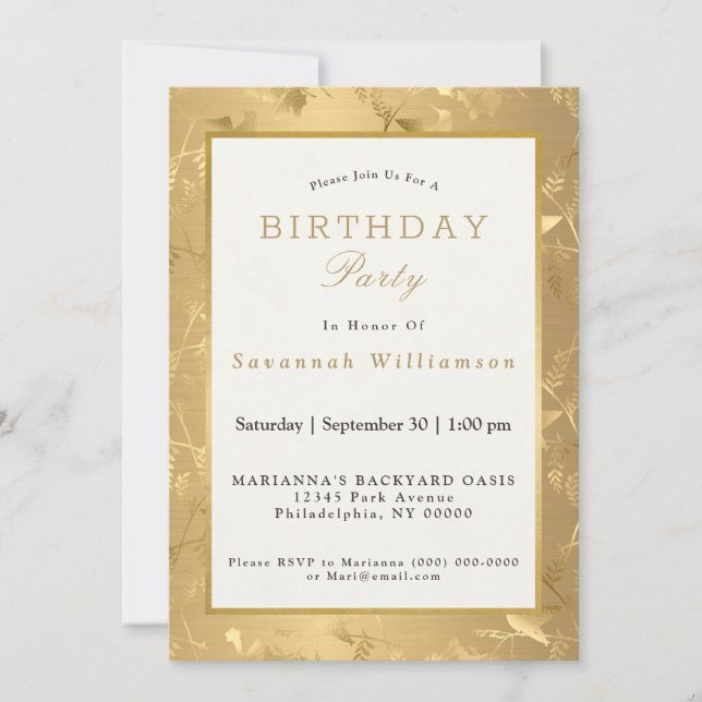 Invitación Elegante fiesta de cumpleaños del Glam Gold Hummin (Anverso)