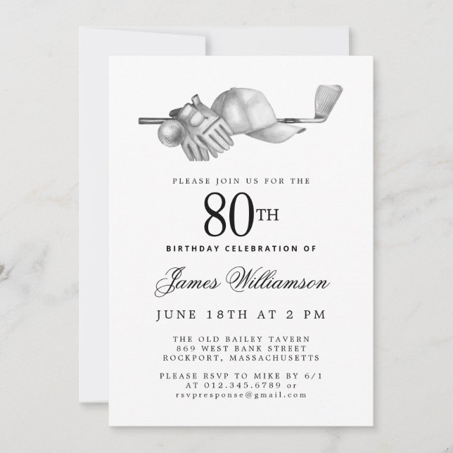 Invitación Elegante fiesta de cumpleaños del Golf Blanco Negr (Anverso)