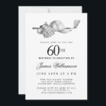 Invitación Elegante fiesta de cumpleaños del Golf Blanco Negr<br><div class="desc">Elegante invitación de cumpleaños en blanco y negro para un golfista. La parte superior de la invitación está decorada con accesorios de golf: un club de golf, una pelota de golf, un gorra y guantes. La acuarela crea una estética tradicional y clásica. Perfecto para una fiesta de cumpleaños en el...</div>