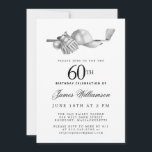 Invitación Elegante fiesta de cumpleaños del Golf Blanco Negr<br><div class="desc">Elegante invitación de cumpleaños en blanco y negro para un golfista. La parte superior de la invitación está decorada con accesorios de golf: un club de golf, una pelota de golf, un gorra y guantes. La acuarela crea una estética tradicional y clásica. Perfecto para una fiesta de cumpleaños en el...</div>