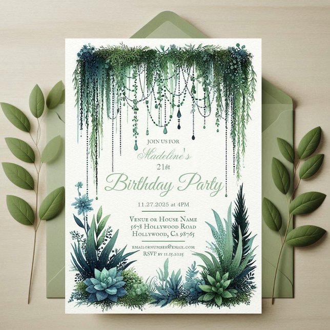 Invitación Elegante fiesta de cumpleaños del Jardín Botánico (Elegant Garden Forest Birthday Party Invitation | Elegant Enchanting Magical Plant Invite)