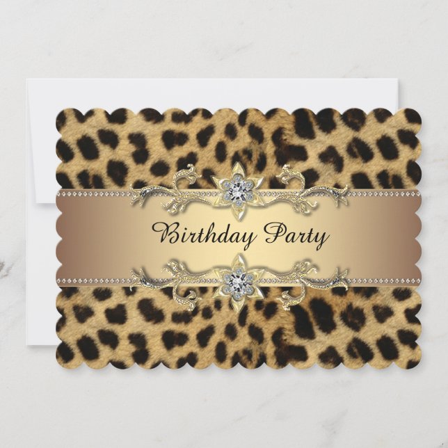 Invitación Elegante fiesta de cumpleaños del leopardo de oro (Anverso)