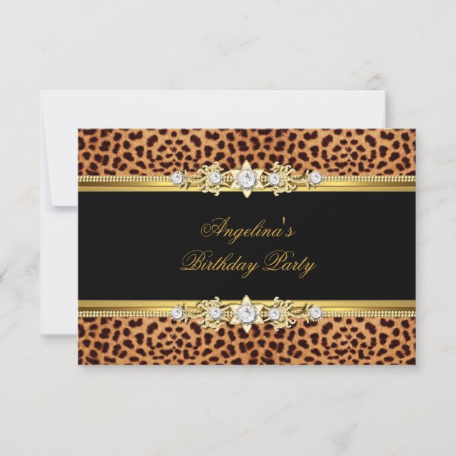 Invitación Elegante fiesta de cumpleaños del leopardo negro d (Anverso)