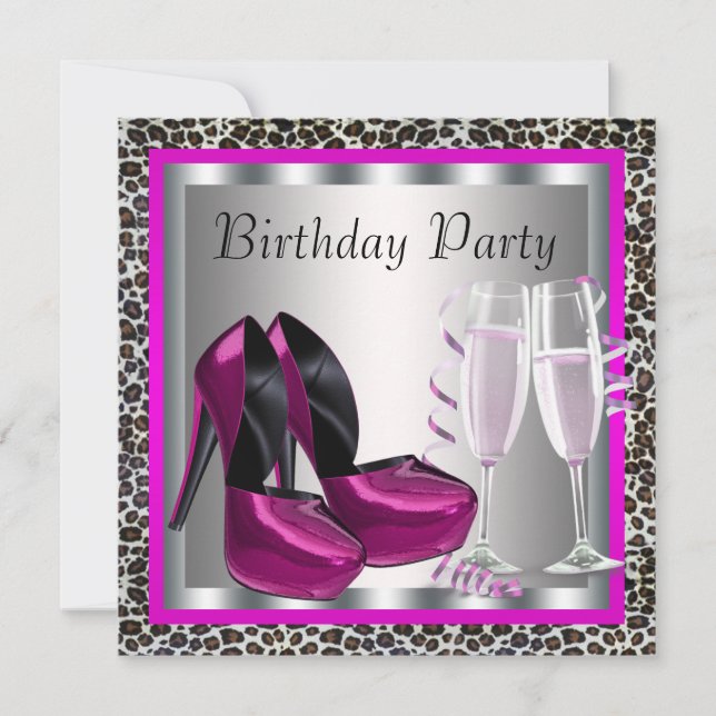 Invitación Elegante fiesta de cumpleaños del Leopardo Rosado  (Anverso)
