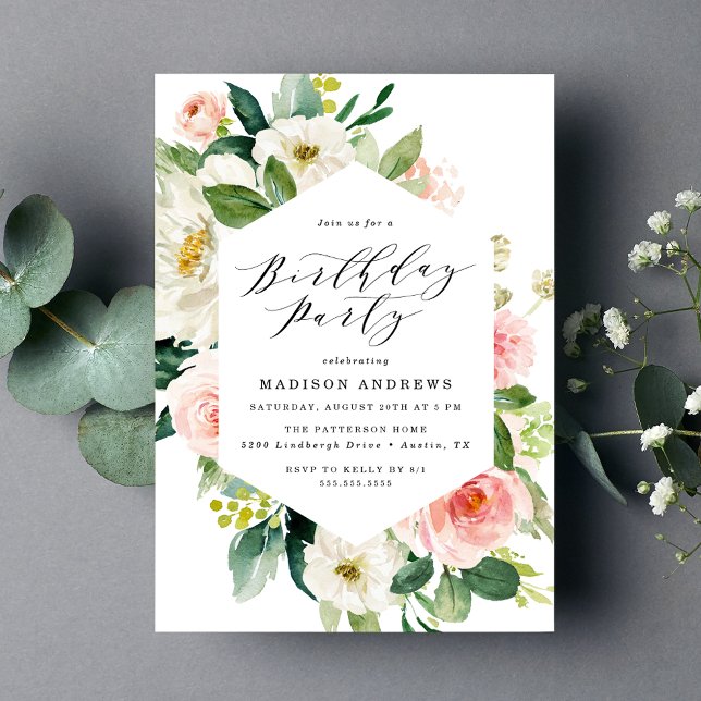 Invitación Elegante fiesta de cumpleaños del marco floral de  (Subido por el creador)