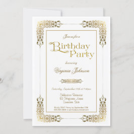 Invitación Elegante fiesta de cumpleaños del ornato de oro