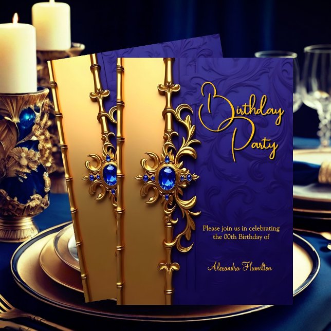 Invitación Elegante fiesta de cumpleaños del Ornato Royal Blu (Subido por el creador)