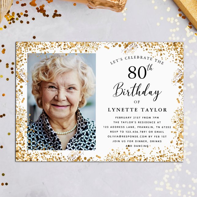 Invitación Elegante Fiesta de Cumpleaños del Oro 80 (Subido por el creador)