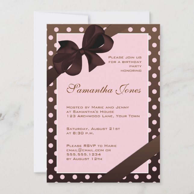 Invitación Elegante fiesta de cumpleaños del Punto Rosa y Pol (Anverso)