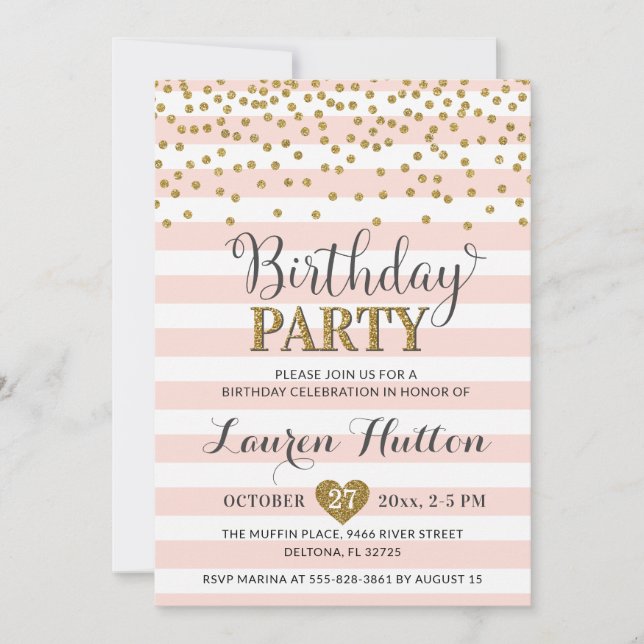 Invitación Elegante fiesta de cumpleaños del Purpurina de oro (Anverso)