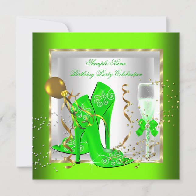 Invitación Elegante fiesta de cumpleaños del Purpurina Lime G (Anverso)