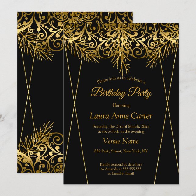 Invitación Elegante fiesta de cumpleaños del Relieve metaliza (Anverso / Reverso)