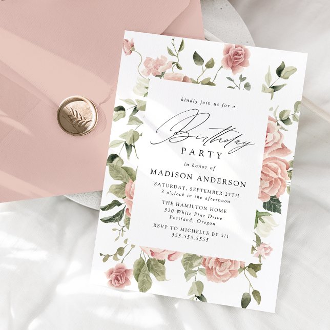 Invitación Elegante fiesta de cumpleaños del Rosa de Rubor Ga (Subido por el creador)