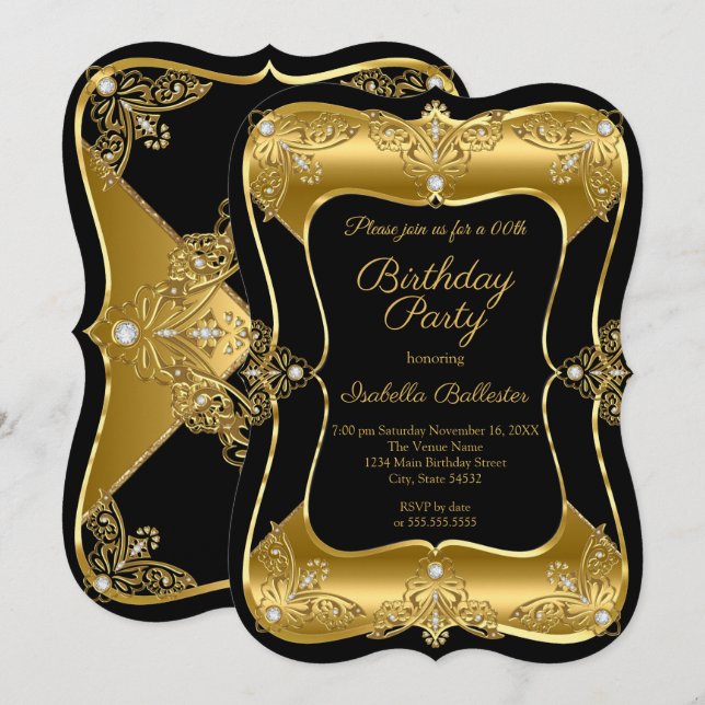 Invitación Elegante fiesta de cumpleaños Diamante de la Élite (Anverso / Reverso)
