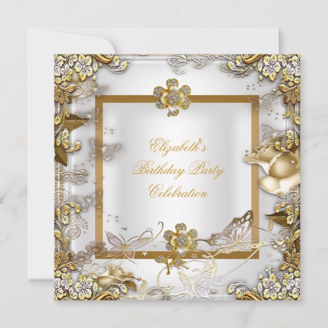 Invitación Elegante fiesta de cumpleaños Diamante de oro blan (Anverso)