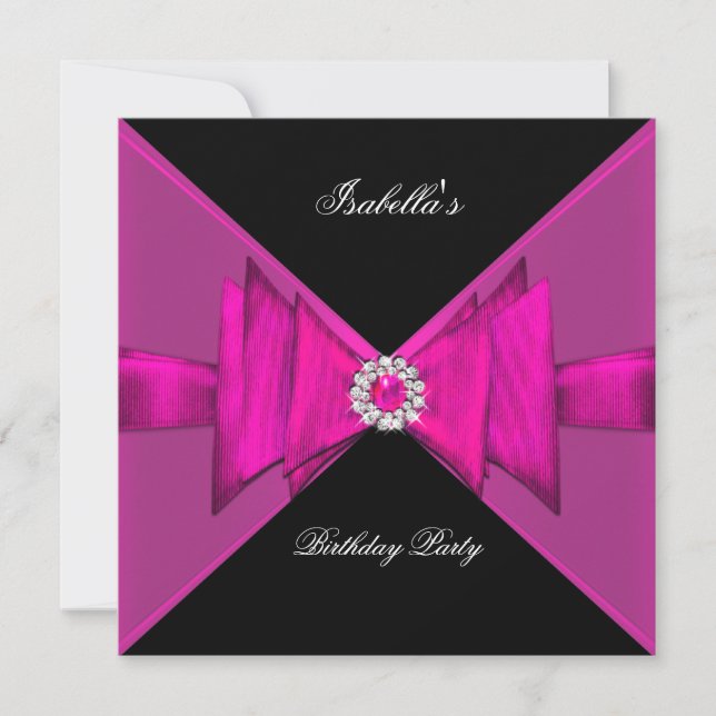 Invitación Elegante fiesta de cumpleaños Diamante negro rosad (Anverso)