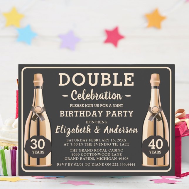 Invitación Elegante Fiesta de cumpleaños doble de champán de  (Subido por el creador)