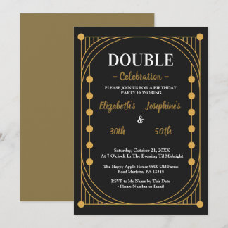 Invitación Elegante fiesta de cumpleaños doble de oro negro