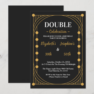 Invitación Elegante fiesta de cumpleaños doble de oro negro