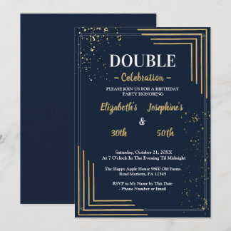 Invitación Elegante Fiesta de Cumpleaños Doble Navy Gold