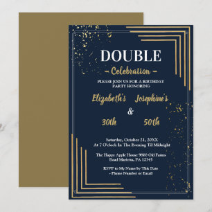 Invitación Elegante Fiesta de Cumpleaños Doble Navy Gold
