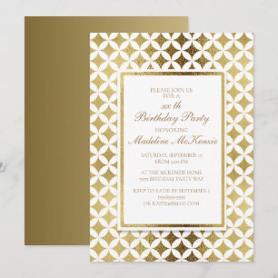 Invitación Elegante fiesta de cumpleaños dorada y blanca