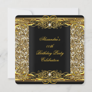Invitación Elegante Fiesta de Cumpleaños Dorado Negro con Bri