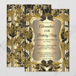 Invitación Elegante fiesta de cumpleaños dorado sepia negro d