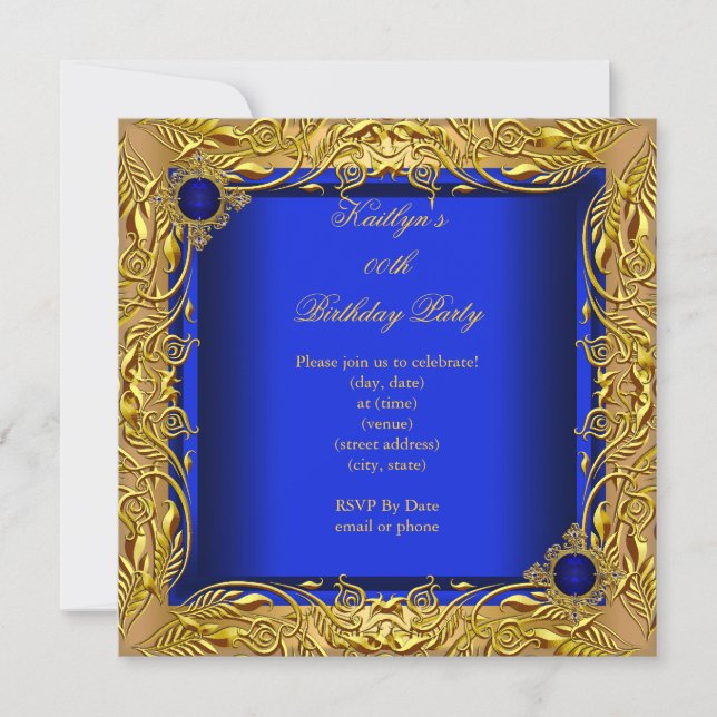 Invitación Elegante Fiesta de Cumpleaños Elite Azul Real Dora (Anverso)