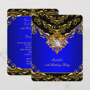 Invitación Elegante Fiesta de Cumpleaños en Azul Real y Negro