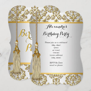 Invitación Elegante Fiesta de Cumpleaños en Damasco Dorado Pl