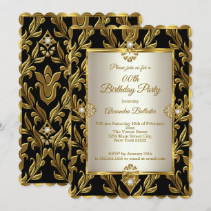 Invitación Elegante Fiesta de Cumpleaños en Negro y Crema de 